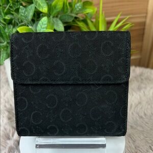 CELINE Rare Vintage Macadam Woven Canvas & Leather Compact Wallet – Black - 1981
